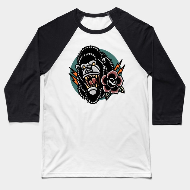 gorilla and rose tattoo Baseball T-Shirt by donipacoceng
